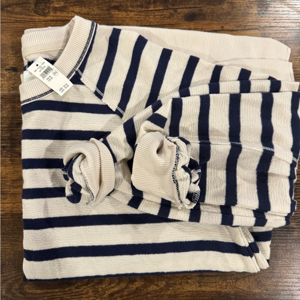 Aerie Navy and Cream Striped Sweatshirt